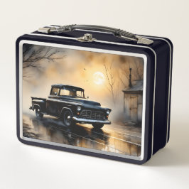 Schwarzer klassischer Vintage-Pickup-Truck 1957 Metall Brotdose