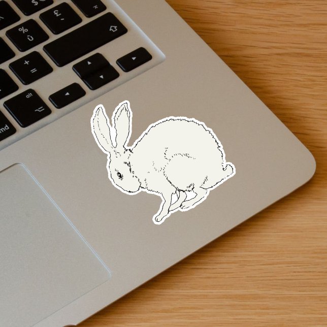 Schwarzer Kontur Ostern Aufkleber (Simple sitting white bunny rabbit drawing outlined in black on vinyl sticker.)