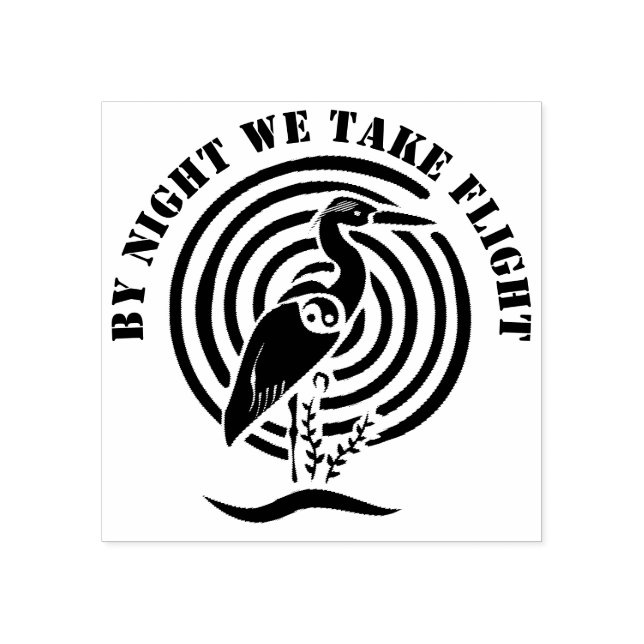 Schwarzer Kranich Stehend in der Silhouette Wasser Gummistempel (Prägung)