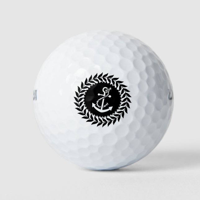 Schwarzer Kranz und weißer Nautikanker Golfball (Vorderseite)