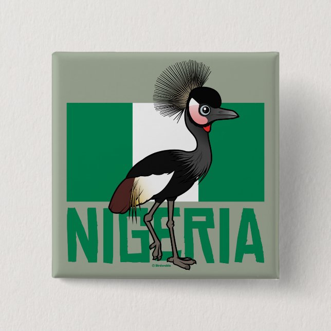 Schwarzer Krönen-Kran von Nigeria Button (Vorderseite)