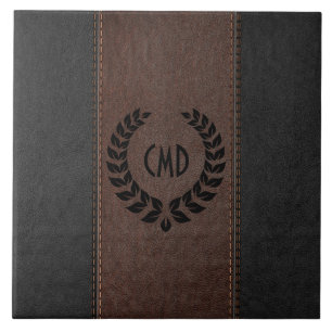 Schwarzer Kronenbraun und schwarz geheftes Leder Fliese