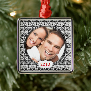 Schwarzer Kronleuchter Damast Foto Weihnachtsbauma Silbernes Ornament