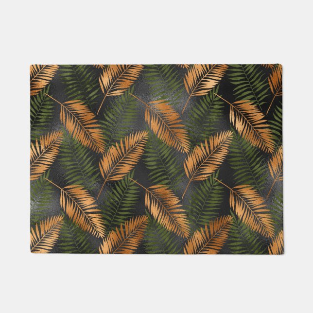 Schwarzer Kupfer Brown Palm Tree Leaf Glam Tropisc Fußmatte (Vorderseite)