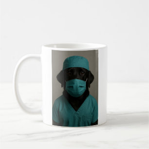 Schwarzer Lab in OP-Kleidung Kaffeetasse