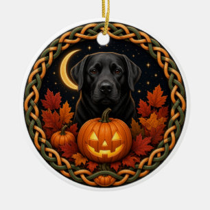 Schwarzer Lab Jack-o'-Lantern keltischer Halloween Keramik Ornament