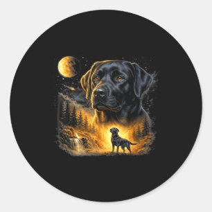 Schwarzer Lab Labrador heult zum Mond Vintage Hund Runder Aufkleber