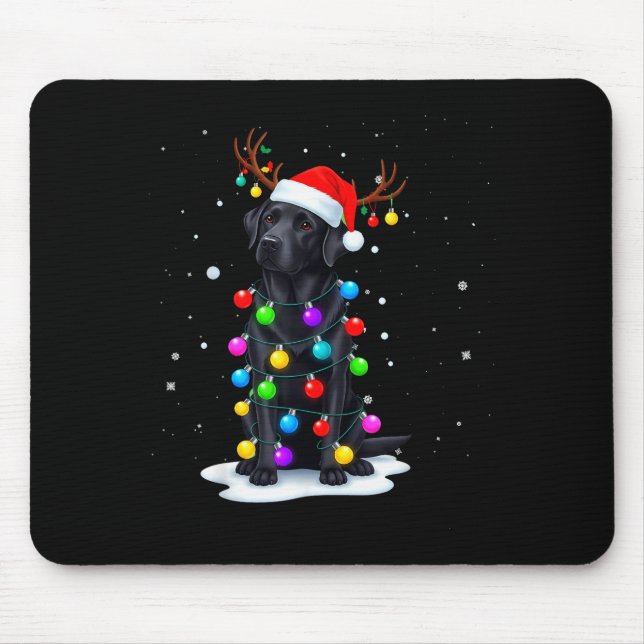 Schwarzer Lab Labrador Hund Lustige Weihnachtslich Mousepad (Vorne)