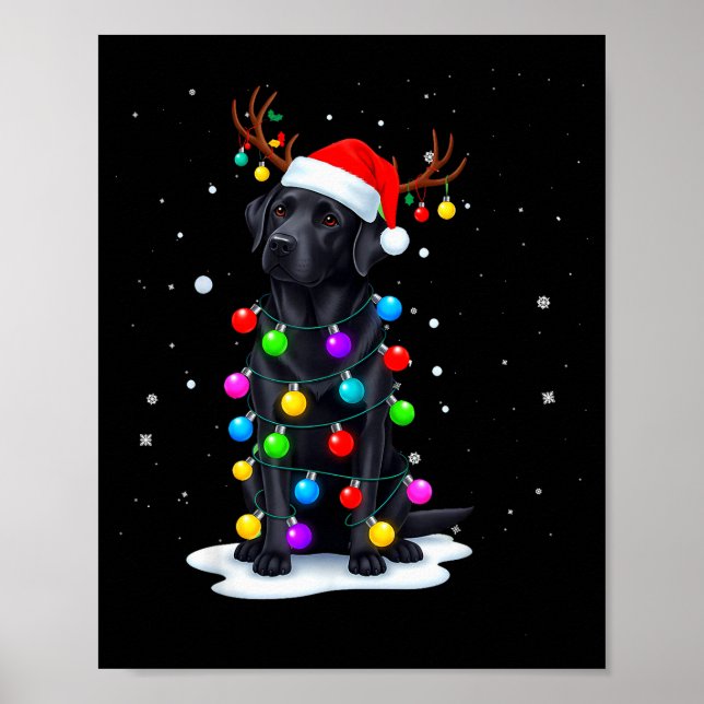 Schwarzer Lab Labrador Hund Lustige Weihnachtslich Poster (Vorne)