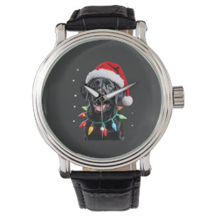 Schwarzer Lab Labrador Weihnachtsbaum Licht Pyjama Armbanduhr