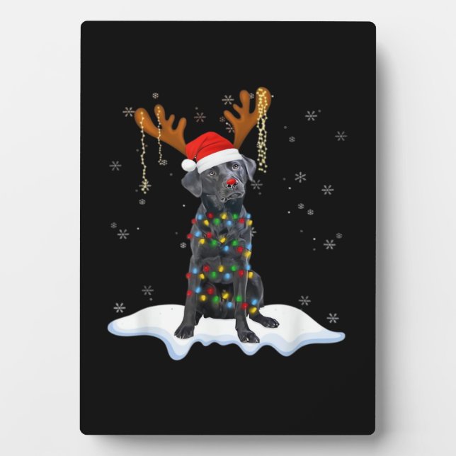 Schwarzer Lab Labrador Weihnachtsbaum Licht Pyjama Fotoplatte (Vorderseite)