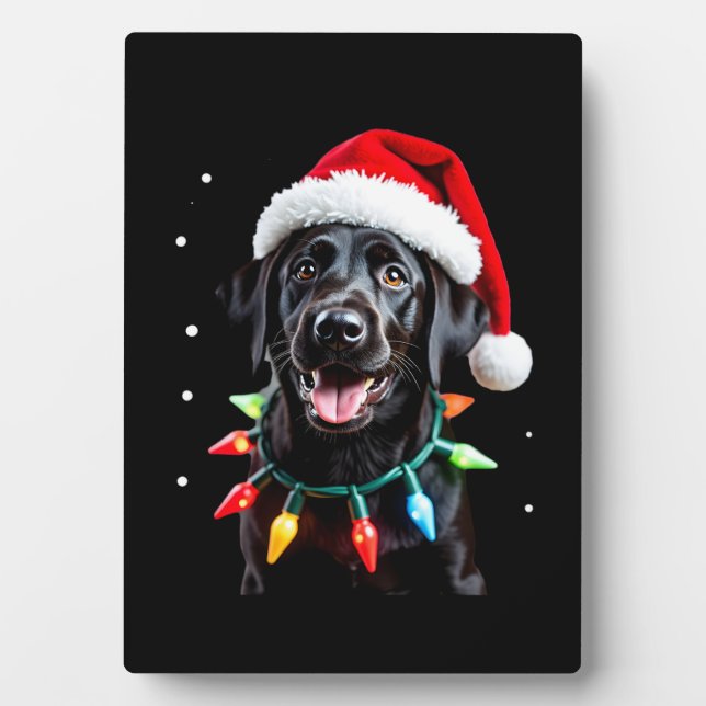Schwarzer Lab Labrador Weihnachtsbaum Licht Pyjama Fotoplatte (Vorderseite)