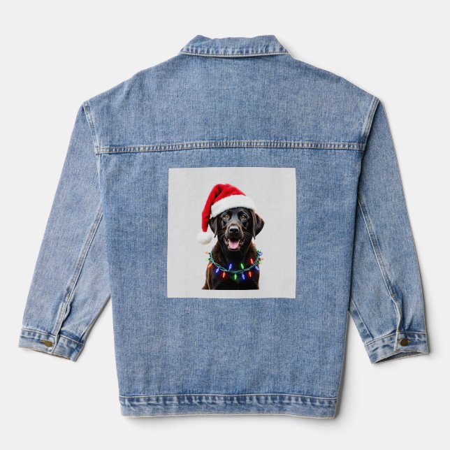 Schwarzer Lab Labrador Weihnachtsbaum Licht Pyjama Jeansjacke (Rückseite)