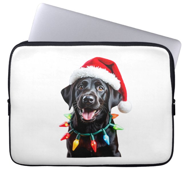 Schwarzer Lab Labrador Weihnachtsbaum Licht Pyjama Laptopschutzhülle (Vorderseite)