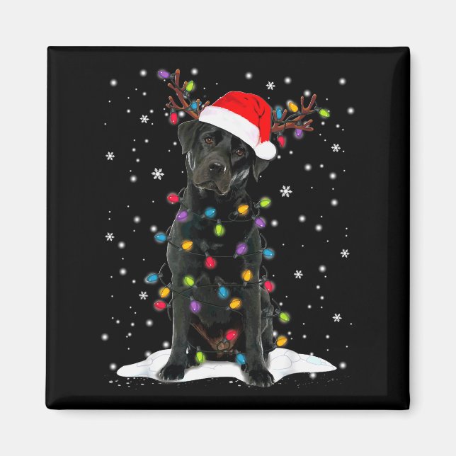 Schwarzer Lab Labrador Weihnachtsbaum Licht Pyjama Magnet (Vorne)