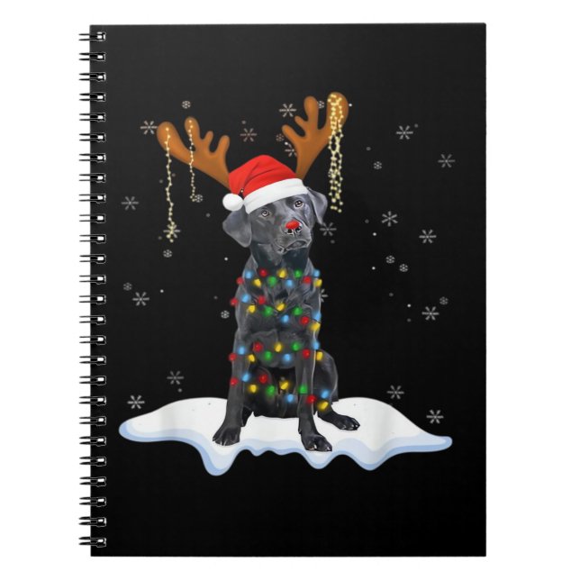 Schwarzer Lab Labrador Weihnachtsbaum Licht Pyjama Notizblock (Vorderseite)