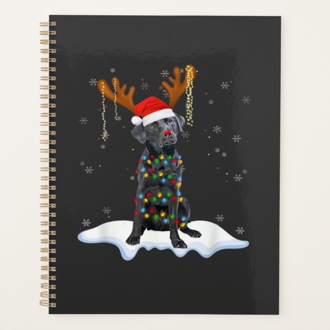 Schwarzer Lab Labrador Weihnachtsbaum Licht Pyjama Planer (Vorderseite)