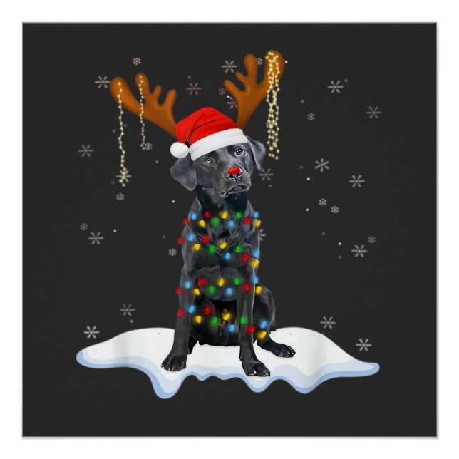 Schwarzer Lab Labrador Weihnachtsbaum Licht Pyjama Poster (Vorderseite)