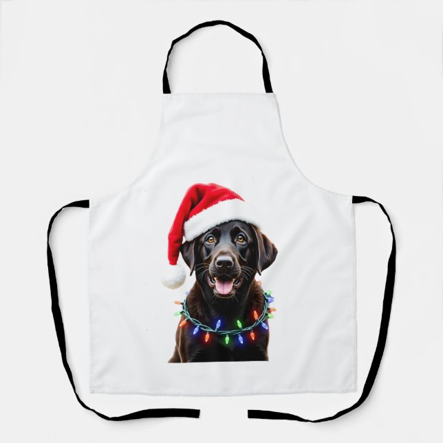 Schwarzer Lab Labrador Weihnachtsbaum Licht Pyjama Schürze (Vorderseite)