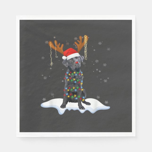 Schwarzer Lab Labrador Weihnachtsbaum Licht Pyjama Serviette (Vorderseite)