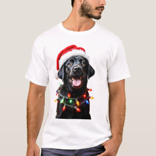 Schwarzer Lab Labrador Weihnachtsbaum Licht Pyjama T-Shirt