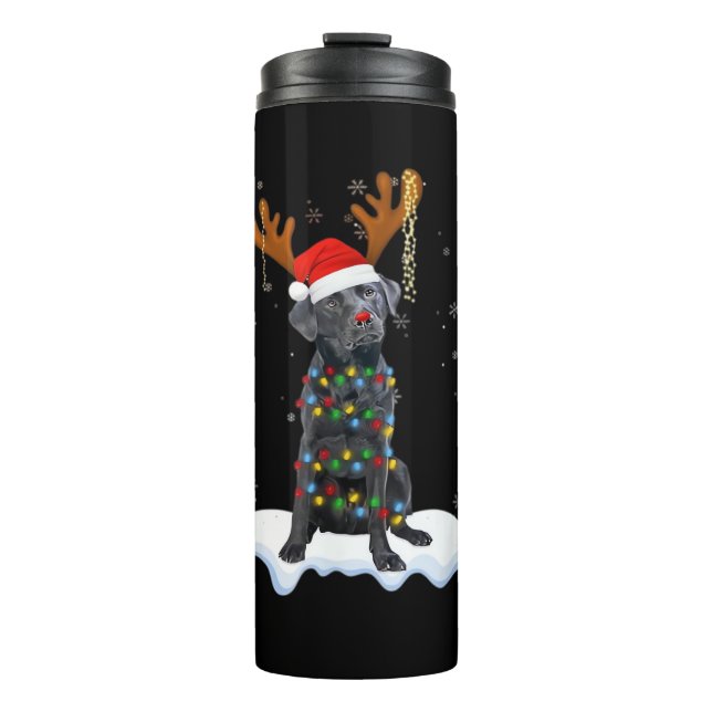 Schwarzer Lab Labrador Weihnachtsbaum Licht Pyjama Thermosbecher (Vorderseite)