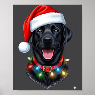 Schwarzer Lab Labrador Weihnachtshund Santa Hut Li Poster
