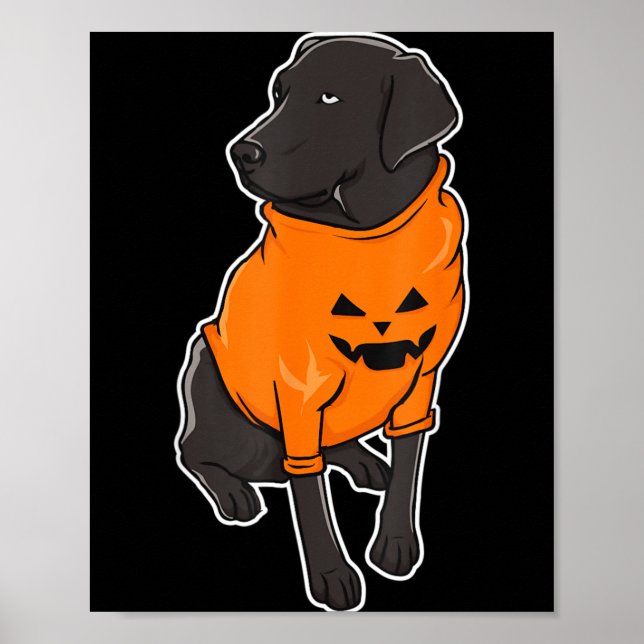 Schwarzer Lab-Mischlings-Welpe Halloween-Kürbis Poster (Vorne)