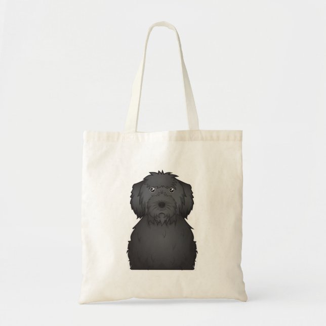 Schwarzer Labradoodle Cartoon Tragetasche (Vorne)