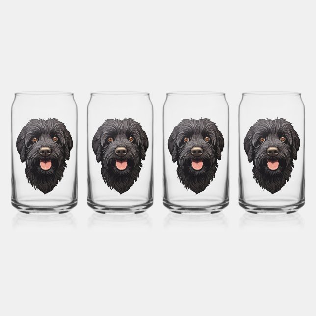 Schwarzer Labradoodle-Hund Dosenglas (Vorderseite)
