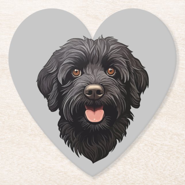 Schwarzer Labradoodle-Hund Untersetzer (Vorderseite)