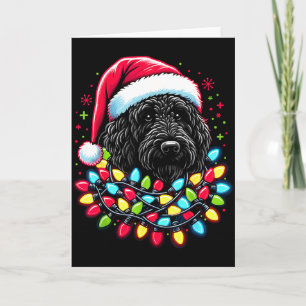 Schwarzer Labradoodle Weihnachtsbaum Xmas Lichter Karte
