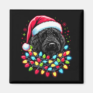 Schwarzer Labradoodle Weihnachtsbaum Xmas Lichter Magnet