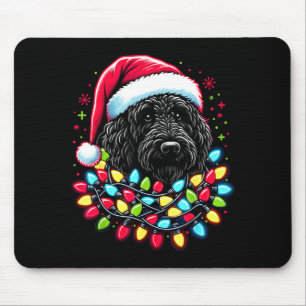 Schwarzer Labradoodle Weihnachtsbaum Xmas Lichter  Mousepad