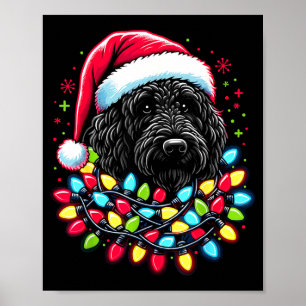 Schwarzer Labradoodle Weihnachtsbaum Xmas Lichter Poster