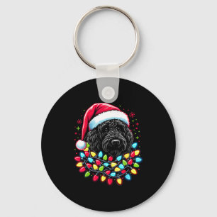Schwarzer Labradoodle Weihnachtsbaum Xmas Lichter Schlüsselanhänger