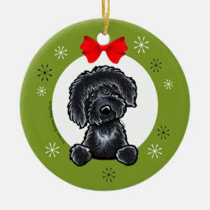 Schwarzer Labradoodle Weihnachtsklassiker Keramikornament