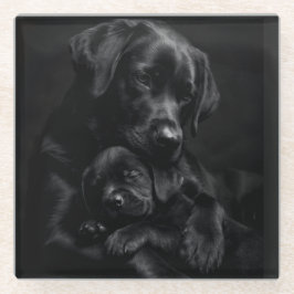 Schwarzer Labrador, Eltern und Kind: Liebesumarmun Glasuntersetzer