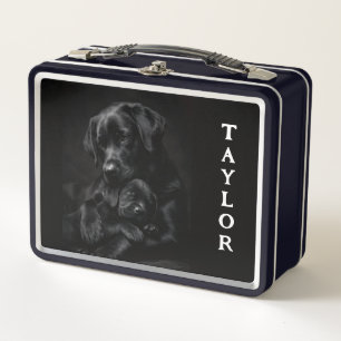 Schwarzer Labrador, Eltern und Kind, Metall-Lunchb Metall Brotdose