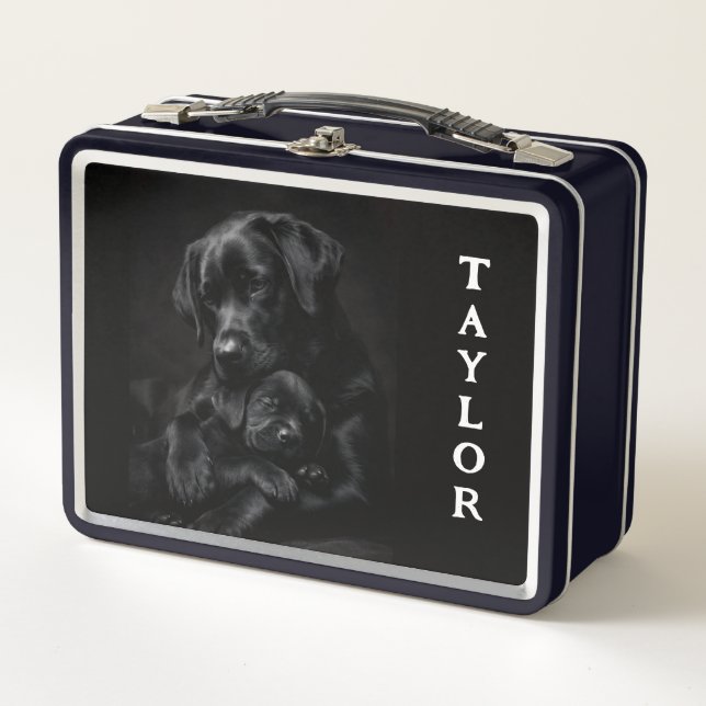 Schwarzer Labrador, Eltern und Kind, Metall-Lunchb Metall Brotdose (Vorderseite)