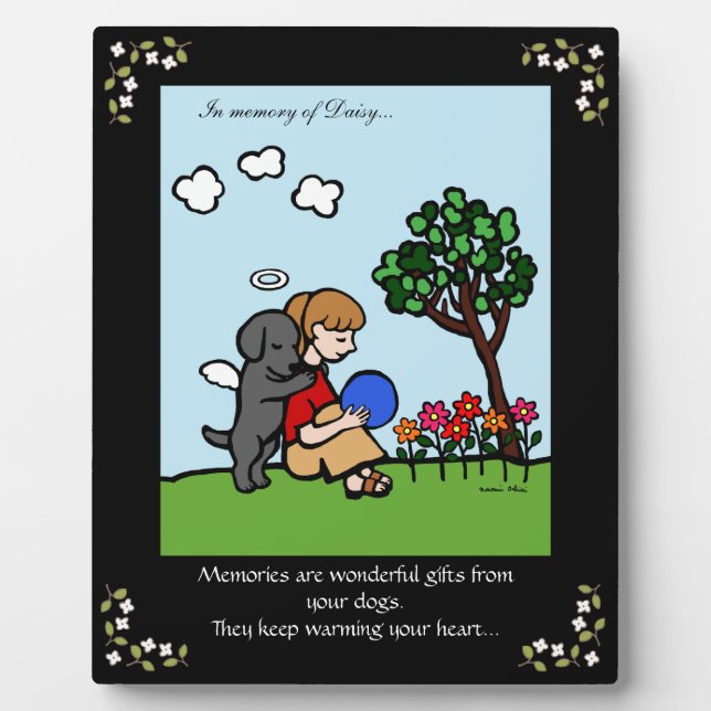 Schwarzer Labrador-Engel mit Liebe-Memorial Fotoplatte (Vorderseite)