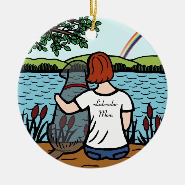 Schwarzer Labrador-Engel und Mama 2 Keramikornament (Vorne)