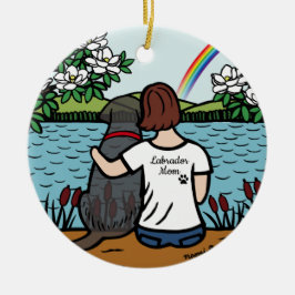 Schwarzer Labrador Engel und Mama Brown Keramik Ornament