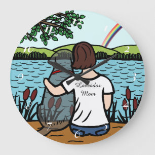 Schwarzer Labrador Engel und Mama Große Wanduhr