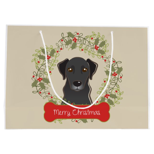 Schwarzer Labrador fröhliche Christman Große Geschenktüte (Rückseite)