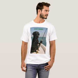 Schwarzer Labrador "Goin' Fishin' " Spaß T-Shirt