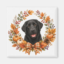 Schwarzer Labrador Herbstkranz Magnet