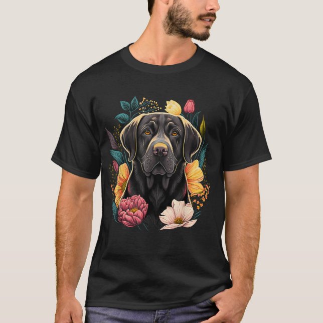Schwarzer Labrador Hund auf schwarzem Labrador Ret T-Shirt (Vorderseite)