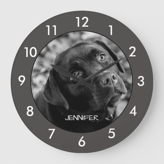 Schwarzer Labrador Hund benutzerdefinierte große U Wanduhr (Vorderseite)