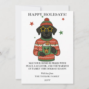 Schwarzer Labrador Hund hässlicher Pullover Weihna Feiertagskarte
